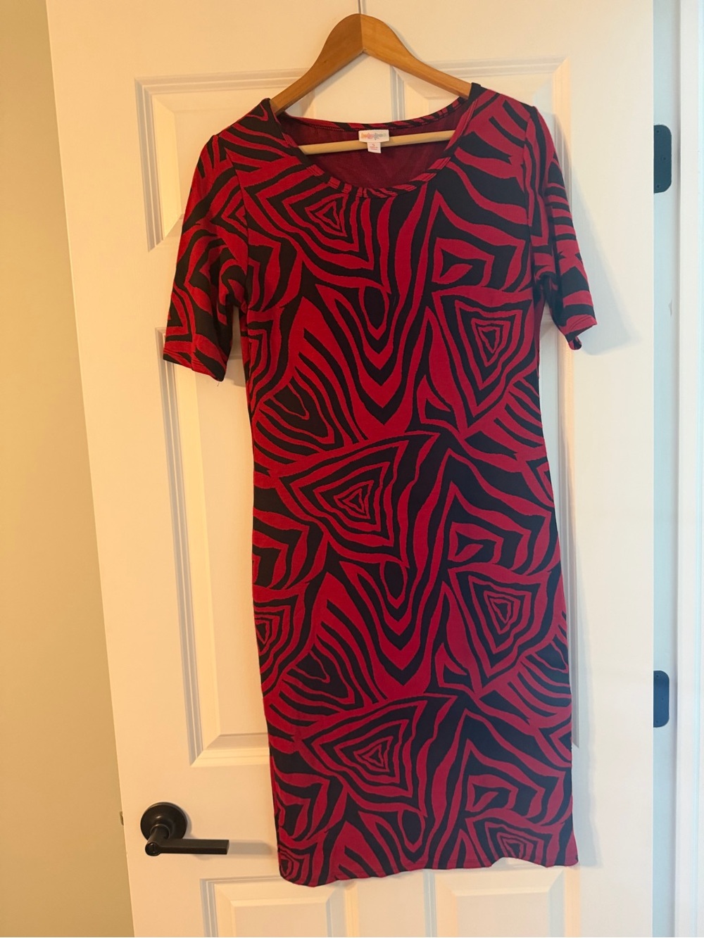 LuLaRoe Red and Black Geometric Midi Dress